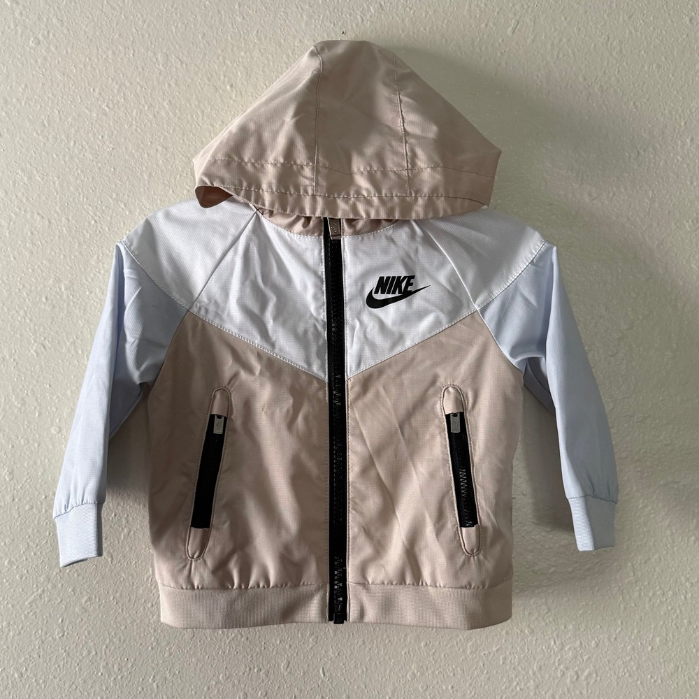 Nike Windrunner Hooded Windbreaker Jacket Tan White Blue 12M C663-X5C